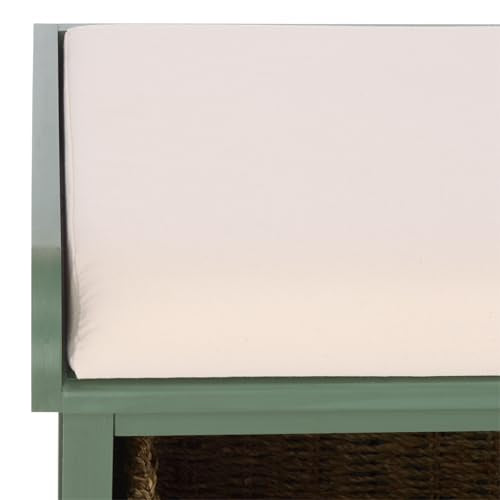 SAFAVIEH Home Collection – Lonan Dusty Green Storage Bench with Seat Cushion, 3 Basket Drawers, Coastal Farmhouse Entryway Design (AMH5733J) - color: Dusty Green