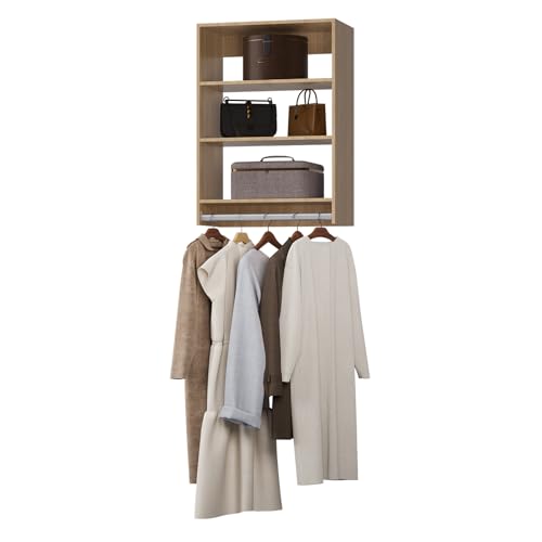 Medium Double Hanging Closet Unit, Modular Closet System, Wood Closet System Organizer with Storage for Walk In Closets, Clothing Rack Closet for Hanging Clothes, Bedroom, Wood, 22.5"W - color: Wood, size: 22.5" Wide, style: Medium Double Hanging