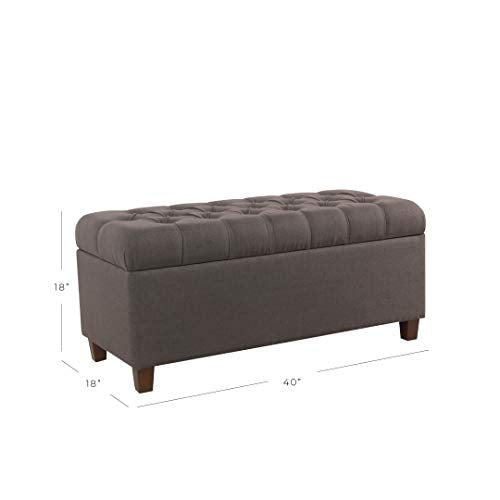 Homepop Home Decor | Tufted Ainsley Button Storage Ottoman Bench with Hinged Lid | Ottoman Bench with Storage for Living Room & Bedroom, Charcoal Gray 18x40x18 inches - color: Charcoal Gray
