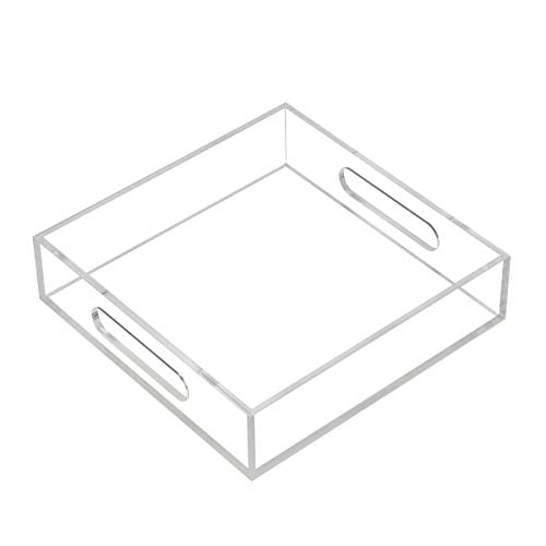 KEVLANG Clear Sturdy Acrylic Tray with Handles-8"x8"x2"H-Countertop Organizer Tray for Kitchen,Bathroom,Office- Storage Box for Cosmetics, Jewelry,Toiletries,Toy,Gadgets - color: Clear, size: 8" x 8" x 2"