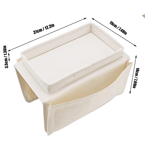 Couch Sofa Armrest Organiser Arm Chair Caddy Bedside Storage Pocket,600D Oxford Cloth Side Pockets Sofa Arm Table Armrest Tray TV Remote Holder Bed Storage Pocket (Beige) - color: Beige