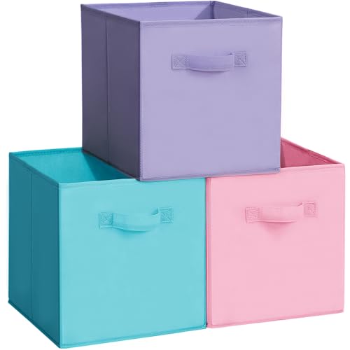 11x11 Storage Bins, Set of 3 Storage Cubes, Collapsible Cube Storage Box, Fabric Closet Organizers with Handles for Home, Office, Closet Shelf Cabinet, Bookcase, Multi-Color - color: Multi-Color, size: 3 Pack
