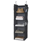 MAX Houser 5 Shelf Hanging Closet Organizer, Space Saver, Cloth Hanging Shelves with 4 Side Pockets, Foldable, Grey - color: Grey-6