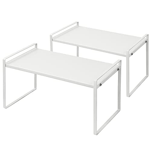 Nxconsu 2Pack Cabinet Shelves Stackable Organizer Rack Riser for Kitchen Cabinet Pantry Cupboard Counter Countertop Home Organization Storage Space Saver Heavy Duty Metal Nonslip White Tall - color: White, size: 16.1’’W × 8.3’’D × 9.5’’H