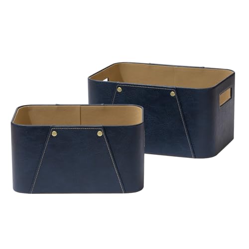 La Jolie Maison Storage Baskets for Organizing, 2 Pack, Luxury Vegan Leather Storage Cube Boxes for Closet Shelf Cabinet Bookcase, Navy Blue - color: Navy Blue