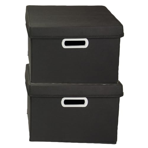 Household Essentials Fabric Storage Boxes with Lids and Handles, Black - color: Black, size: 2 Count