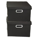 Household Essentials Fabric Storage Boxes with Lids and Handles, Black - color: Black, size: 2 Count