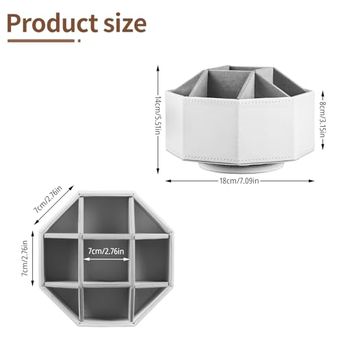 YAPISHI Swivel Remote Control Holder,9 Rooms Desk Organizer and Decorations for Living Room,Leather Bedside Storage Caddy for TV Controllers/Makeup Brush Pen/Office Stationery/Art Supplies/Eyeglasses - color: White