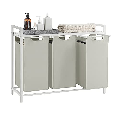 VASAGLE Laundry Hamper, Laundry Basket, Laundry Sorter with 3 Pull-Out and Removable Bags, Shelf, Metal Frame, 3 x 10.6 Gallons (40 L), 36.4 x 13 x 28.4 Inches, Cream White and Cloud White UBLH301W01 - color: Cream White + Cloud White, size: 3 Bags - 120