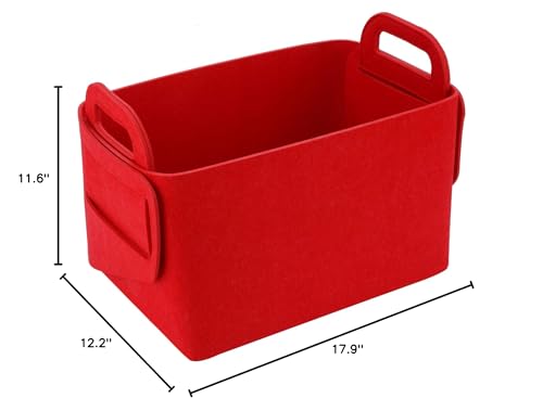 Minoisome Storage Basket Felt Storage Bin Collapsible& Convenient Box Organizer with Carry Handles for Office Bedroom Closet Babies Nursery Toys Laundry (Red, 17.9inch（L）×12.2inch（W）×11.6inch（H）) - color: Red, size: 17.9inch（L）×12.2inch（W）×11.6inch（H）