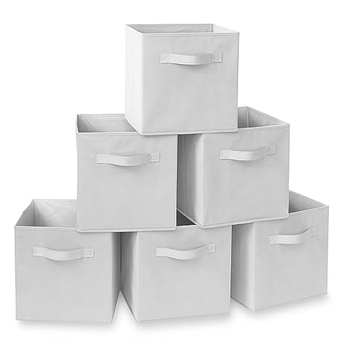 Casafield Set of 6 Collapsible Fabric Cube Storage Bins, White - 11" Foldable Cloth Baskets for Shelves, Cubby Organizers & More - color: White, size: 10.5" x 10.5" x 11"