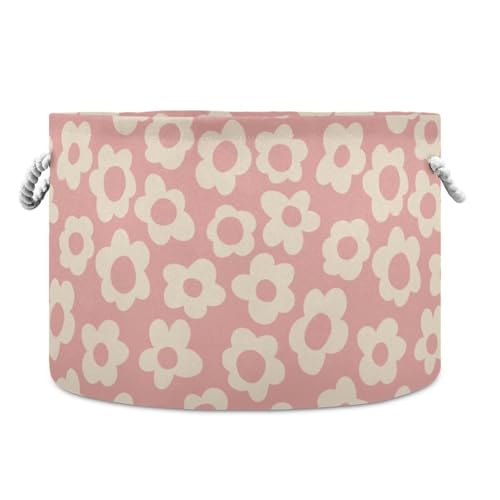 Vintage Pink Flower Print Round Storage Basket Cute Floral Large Laundry Hamper 20 x 20 x 14 Inches Organizer Bin with Cotton Rope Handles Clothes Storage Bag for Nursery Bedroom Living Room Decor - color: Pink