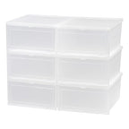 IRIS USA Stackable Shoe Storage Box with Latch Drop Front Door, 6-Pack, for Scarf Game Organizer Container with Ventilation Holes for Closet Under Bed Entryway Storage, Strudy, Wide, Clear - size: 18 Qt Drop Front - 6 Pack