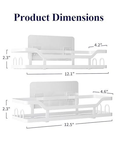 Kitsure Shower Caddy Extra Large - Adhesive Shower Organizer, Stainless Steel Shelf for Inside Shower, No Drill Bathroom Organizers and Storage, Home Decor Accessories, 2 Pack,White - color: White, size: X-Large