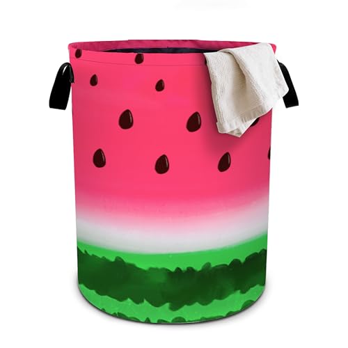 Watermelon Laundry Basket Foldable Oxford Cloth Tote Bag Laundry Hamper Clothes Storage Bucket Organizer For Bathroom/Laundry Storage/Bedroom 19.6x15.7 Inch - color: Watermelon