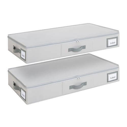 Cupic Cupid Under Bed Storage Containers, 2 Pack Foldable Organizer with Lid for Bedroom, Underbed Storage Box for Blankets, Clothes, Shoes, Grey - size: 31½"L x 15¾"W x 4¾"H