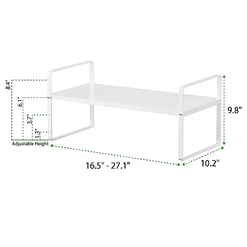 Expandable Cabinet Storage Shelf Stackable Organizer Rack for Kitchen Bathroom Pantry Spice Cupboard Countertop Home Office Desk Heavy Duty Nonslip White Large 2 PACK - color: Smooth White, size: Large - 10.2"D - 2 Pack