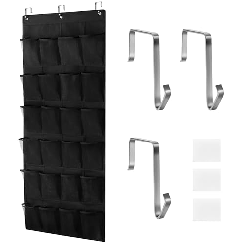 24 Large Pockets Upgraded Over the Door Shoe Organizer, Enhanced Hanging Solution Holder Closets, Shoe Cabinets for Everyone