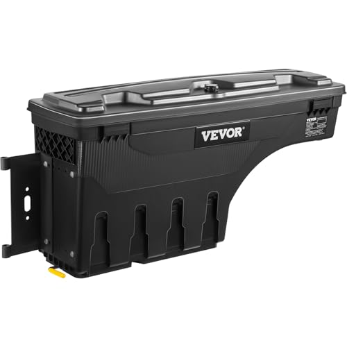 VEVOR Truck Bed Storage Box, Compatible with Dodge Ram 1500 2019-2021 L, Waterproof ABS Wheel Well Tool Box with Lockable Lid and Password Padlock, 6.6 Gal/25 L Truck Bed Toolbox, Driver Side, Black - size: Driver Side, style: Dodge Ram
