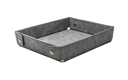 LLmoway PU Leather Valet Tray Nightstand Desk Organizer for Men Women Home Office Phone Watch Jewelry Glasses Keys Coins Storage - color: Grey