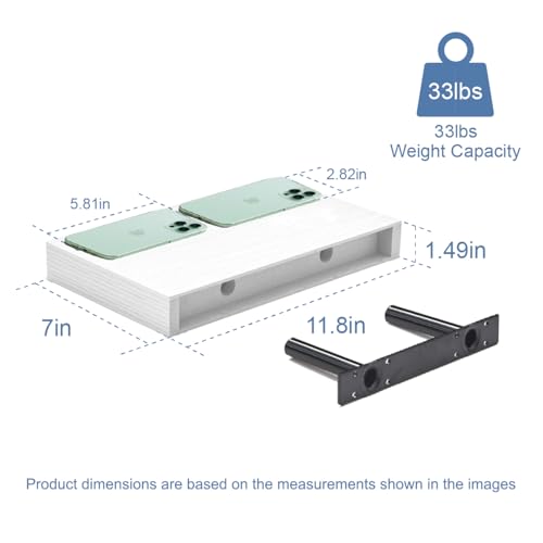 Floating Shelves, White Wooden Set of 3 Wall Mounted Bathroom Shelves Over Toilet, Modern Small Hanging Shelves for Bedroom Living Room Kitchen Home Decor Storage, 12" x 7" x 1.5" - color: White, size: 12"(set of 3)