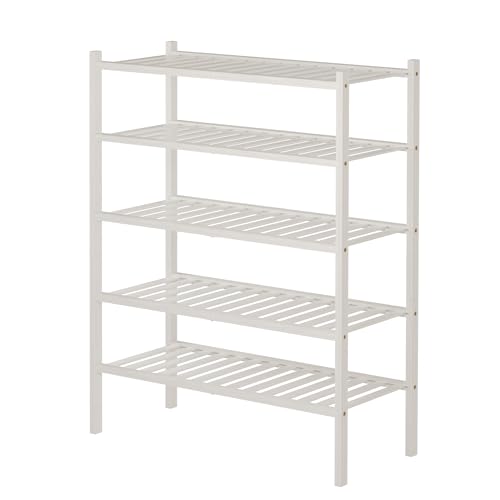 ROMGUAR CRAFT 5 Tier Bamboo Shoe Rack for Closet Free Standing Wood Shoe Shelf for Entryway Small Space Stackable 27"x11"x33" (White) - color: White, size: 5 tier