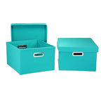 Household Essentials Fabric Storage Boxes with Lids and Handles, Aqua - color: Aqua, size: 2 Count