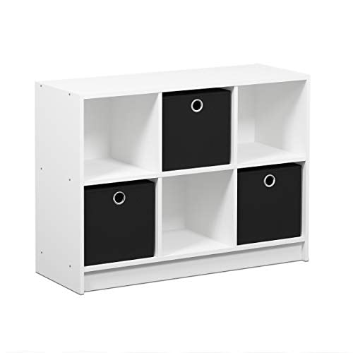 Furinno Basic 3x2 Cube Storage Bookcase Organizer with Bins, White/Black - color: White/Black, size: 6-Cube with Bin