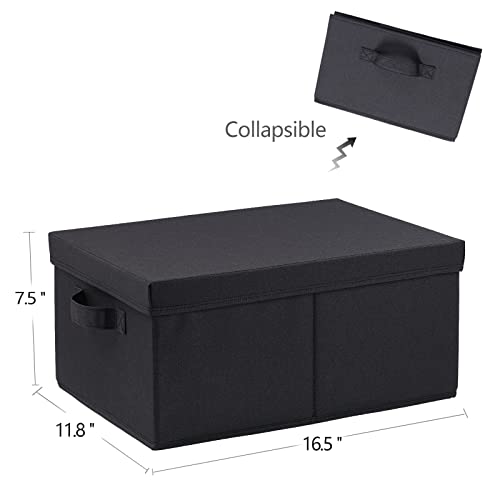 HOONEX Storage Bins with Lids for Organizing, Pack of 2, Storage Boxes with 2 Carrying Handles and Sturdy Heavy Cardboard, 16.5" L x 11.8" W x 7.5" H for Shoes, Books, Clothes, Black - color: Black