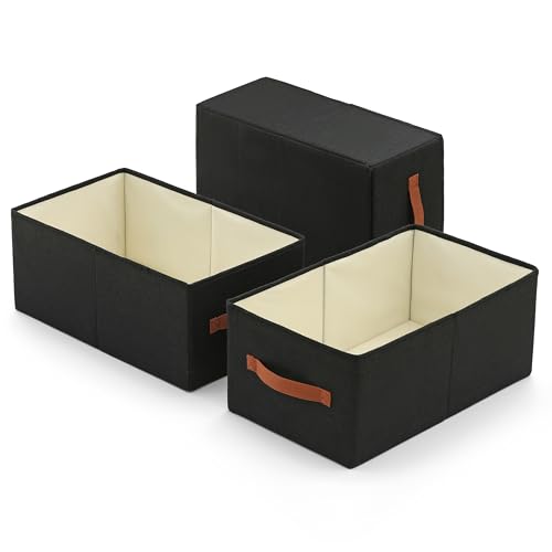 linen closet organizers and storage, 3 Pack Large Storage Baskets, Washable, Clothing Storage Bins with Handle, Closet Organizer for Storage Sweater,Sheets (Black, 18½"x11"x8½") - color: Black, size: 18½"x11"x8½"