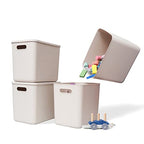 Yishyfier Plastic Storage Baskets With Lid Organizing Container Lidded Knit Storage Organizer Bins for Shelves Drawers Desktop Closet Playroom Classroom Office (4L, Light grey) - size: 4L