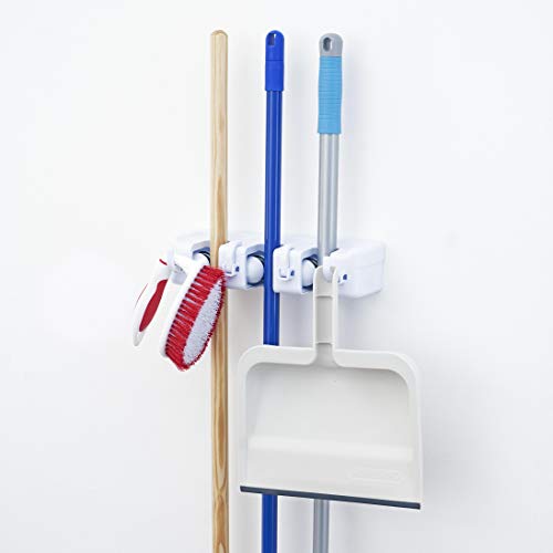 Superio Mop & Broom organizer 3-Slots (White 2-Pack) - color: White, size: Medium, 2-pack