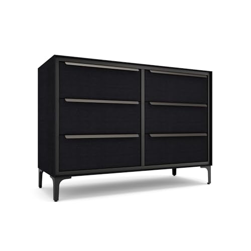 tinge Naima Premium 6 Drawer Fabric Dresser - Heavy Duty Metal Frame with Sag-Proof Storage Drawers for Clothes - Durable Midnight Black Bedroom Chest & Sleek Metal Handles - color: Midnight Black, size: 14"D x 39.5"W x 28"H (6 Drawers)