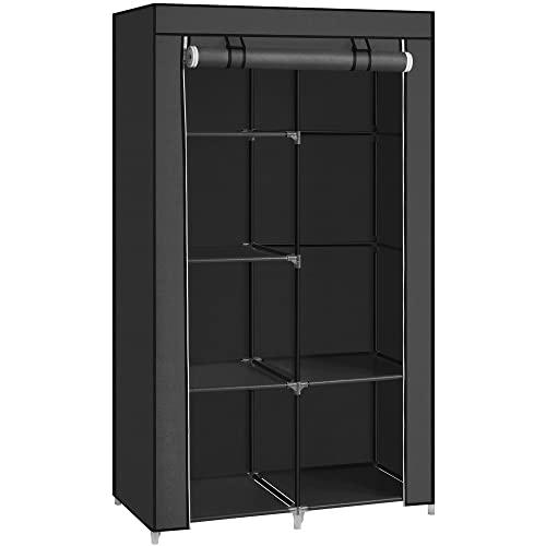 SONGMICS Portable Closet, Fabric Wardrobe, Clothes Rack with Shelves, Pockets, Large Capacity, 1 Hanging Rod, 34.6 x 17.7 x 66.1 Inches, Ink Black URYG84BK - color: Black, size: 2 Tiers(66.1"H)