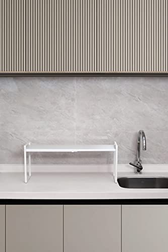 Nxconsu Expandable Cabinet Shelf Organizer Riser for Kitchen Pantry Cupboard Under Sink Countertop Home Storage Organization Rack Space Saver Freestanding Heavy Duty Nonslip Stackable White Large - color: White, size: 10.3’’D * 13.4-24.5’’W * 9.5’’H
