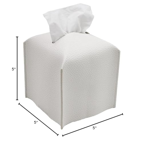 Livelab Tissue Box Cover, Square Decorative PU Leather Tissue Box Holder Modern Tissue Case Facial Paper Organizer Dispenser for Bathroom, Vanity Countertop, Night Stands, Desk 5X5X5'' | Off White - color: Off White