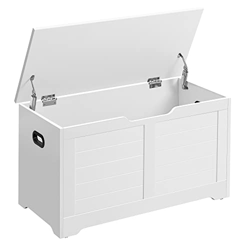 VASAGLE Storage Chest, Storage Bench with 2 Safety Hinges, Farmhouse Style, 15.7 x 31.5 x 18.1 Inches, for Entryway, Bedroom, Living Room, Cloud White ULSB063T14 - color: Cloud White, size: 31.5"W