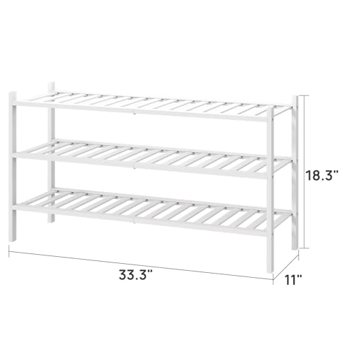 viewcare 3-Tier Long Shoe Rack, Bamboo Wood Shoe Rack for Closet, Entryway & Hallway, Stackable White Shoe Shelf Storage Organizer for Indoor Outdoor - color: White, size: 3-Tier Long