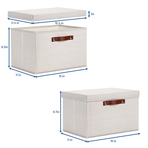 Temary Storage Bins with Lids 2-Pack Large Foldable Storage Baskets with Lid, Fabric Storage Bin for Organizing Home (Beige, 15x11x9.5inch) - color: Beige, size: 15×11×9.5