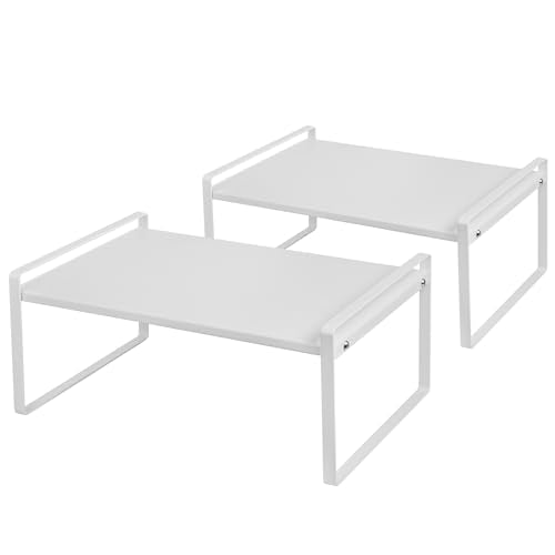 Nxconsu 2Pack Cabinet Shelves Stackable Shelf Organizer Rack Riser for Kitchen Cabinet Pantry Cupboard Counter Countertop Home Organization Storage Space Saver Heavy Duty Metal Nonslip White Wide - color: White, size: 16.1’’W × 12’’D × 7.3’’H