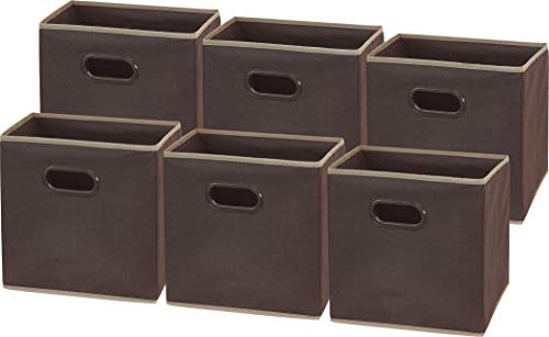Simple Houseware Foldable Cube Storage Bins with Handles, 11-Inch, Brown, 6-Pack, Fabric Cubes Organizer for Closet or Shelves - color: Brown