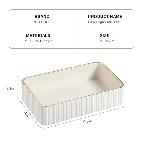 Desk Organizer Tray, PU Leather Nightstand Organizer Perfume Valet Tray for Men Women, Decorative Vanity Trays Trinket Dish Key Bowl for Entryway Table (Ivory, Small) - color: Ivory, size: 9.5" x 6" x 2.2"