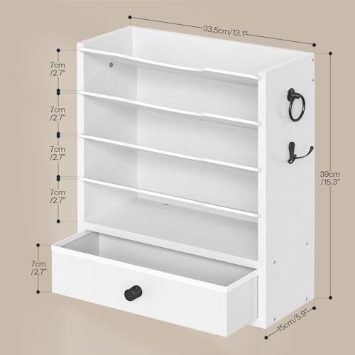 HOOBRO Wall File Organizer, Mail Organizer Wall Mounted, Wooden Literature Organizer, Construction Paper Organizer with Drawer Storage and 2 Hooks, for Office, Classroom, Home, White WT14WF01 - color: White