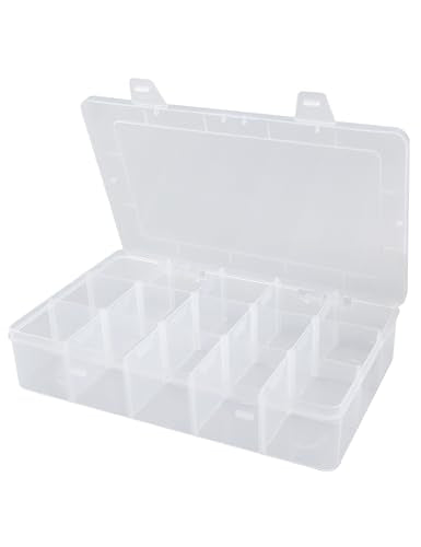 Hlotmeky Plastic Organizer Box with Dividers Bead Organizer 15 Large Grids Tackle box Organizer Clear Snackle Box Container
