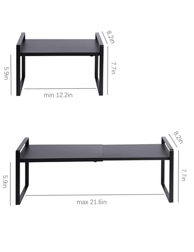 Expandable Cabinet Shelf Organizer Riser for Kitchen Pantry Cupboard Under Sink Countertop (black, 8.2’’D * 12.2-21.6’’W * 7.7’’H) - color: Black, size: 8.2''D * 12.2-21.6''W * 7.7''H