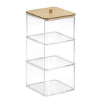 Hipiwe 3 Tiers Acrylic Cotton Swab Organizer Clear Qtip Holder with Lid Stackable Bathroom Accessories Storage Box for Office Living Room Bathroom, 3.7 x 3.5 x 7.8 Inch