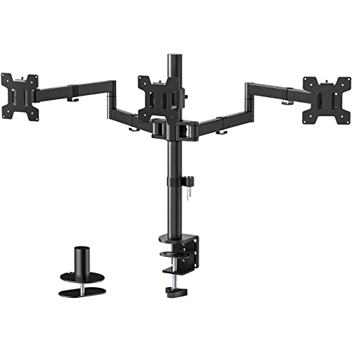 WALI Triple Monitor Mount, 3 Monitor Desk Mount for 13-27 inch Computer Screens, Holds up to 22 lbs, Triple Monitors Stand for Desk, with Tilt, Swivel, Rotation, VESA 75/100mm (M003S), Black - size: Triple, style: C-Clamp