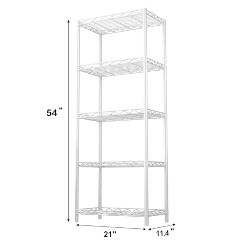 HOMEFORT 5-Tier Wire Shelving 5 Shelves Unit Metal Storage Rack Durable Organizer Perfect for Pantry Closet Kitchen Laundry Organization in White - color: White, size: 21"W x 11"D x 54"H