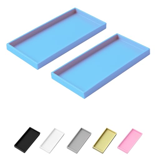 Vanity and Bathroom Tray, 7.7" ABS Countertop Organizer,Waterproof Vanity Tray for Toilet Tank,Perfume,Soap,Keys,Bathroom Accessories,Kitchen and Bath Trays,Non Slip Small Trays,Blue,2 Pack - color: Blue, size: 7.7'' x 4'' x 0.7'' (2 Pack)