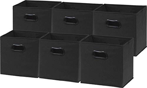 Simple Houseware Foldable Cube Storage Bins with Handles, 11-Inch, Black, 6-Pack, Fabric Cubes Organizer for Closet or Shelves - color: Black